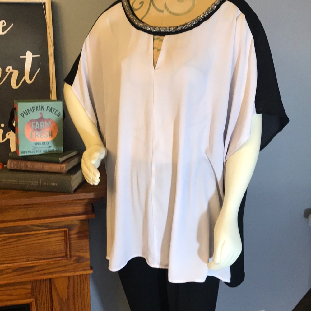 Lane Bryant black white sheer top 26/28